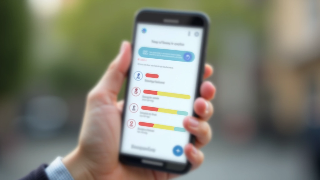 Mobilní telefon zobrazující vertikální progress tracker s barevným kódováním